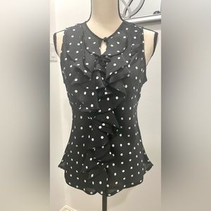 SPENSE POLKA DOTS BLACK/WHITE SLEEVELESS RUFFLE PULLOVER POLYESTER TOP SIZE M